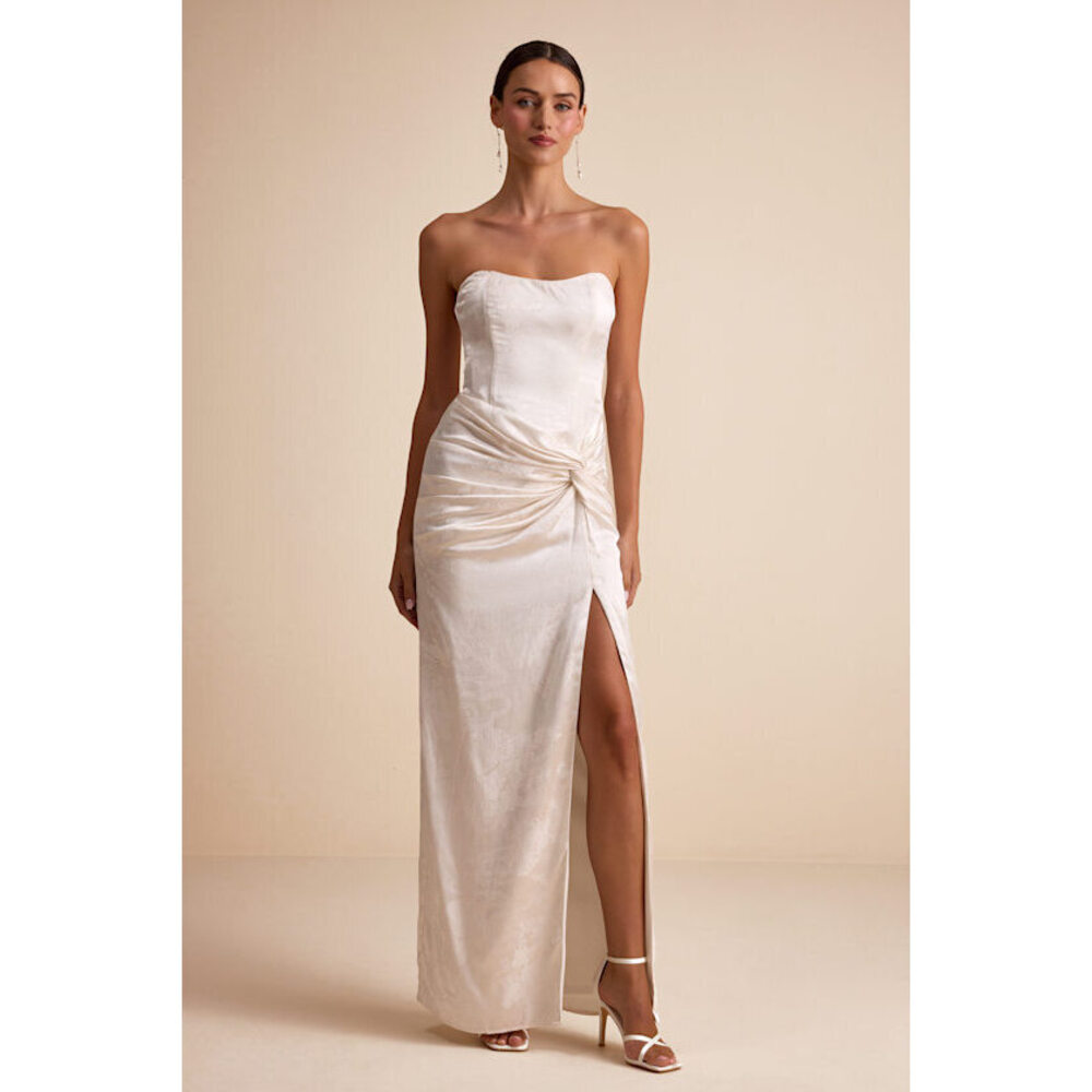Lulus Whitney Ivory Jacquard Strapless Twist-front Maxi Dress White - Size M